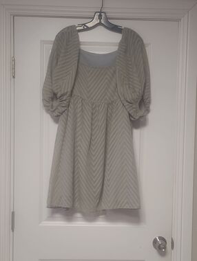 Textured Puff Sleeve Mini Dress in Sage